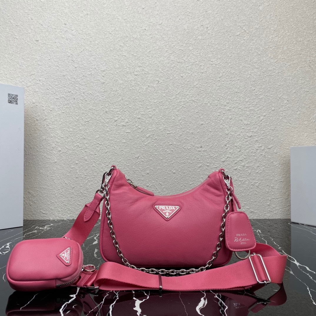 Prada Padded Nappa Leather Re Edition 2005 Shoulder Bag Geranium Pink 1BH204